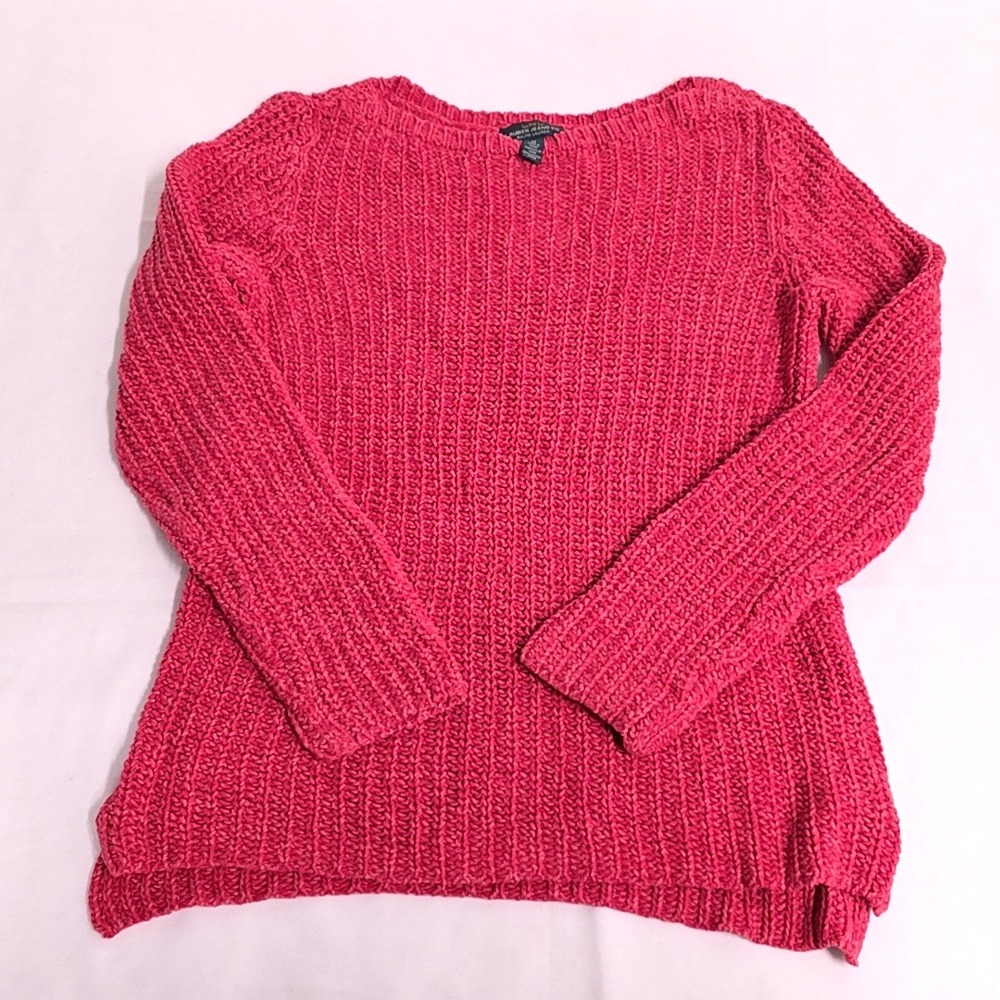LRL Ralph Lauren Sweater Womens M Pink Cotton Chunky Knit Boat Neck Coastal